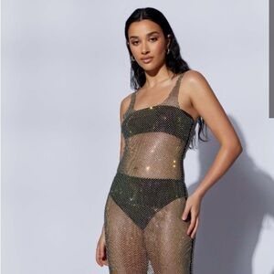 Semi Sheer Black Sparkling Diamonte Mesh Maxi Dress by Meshki